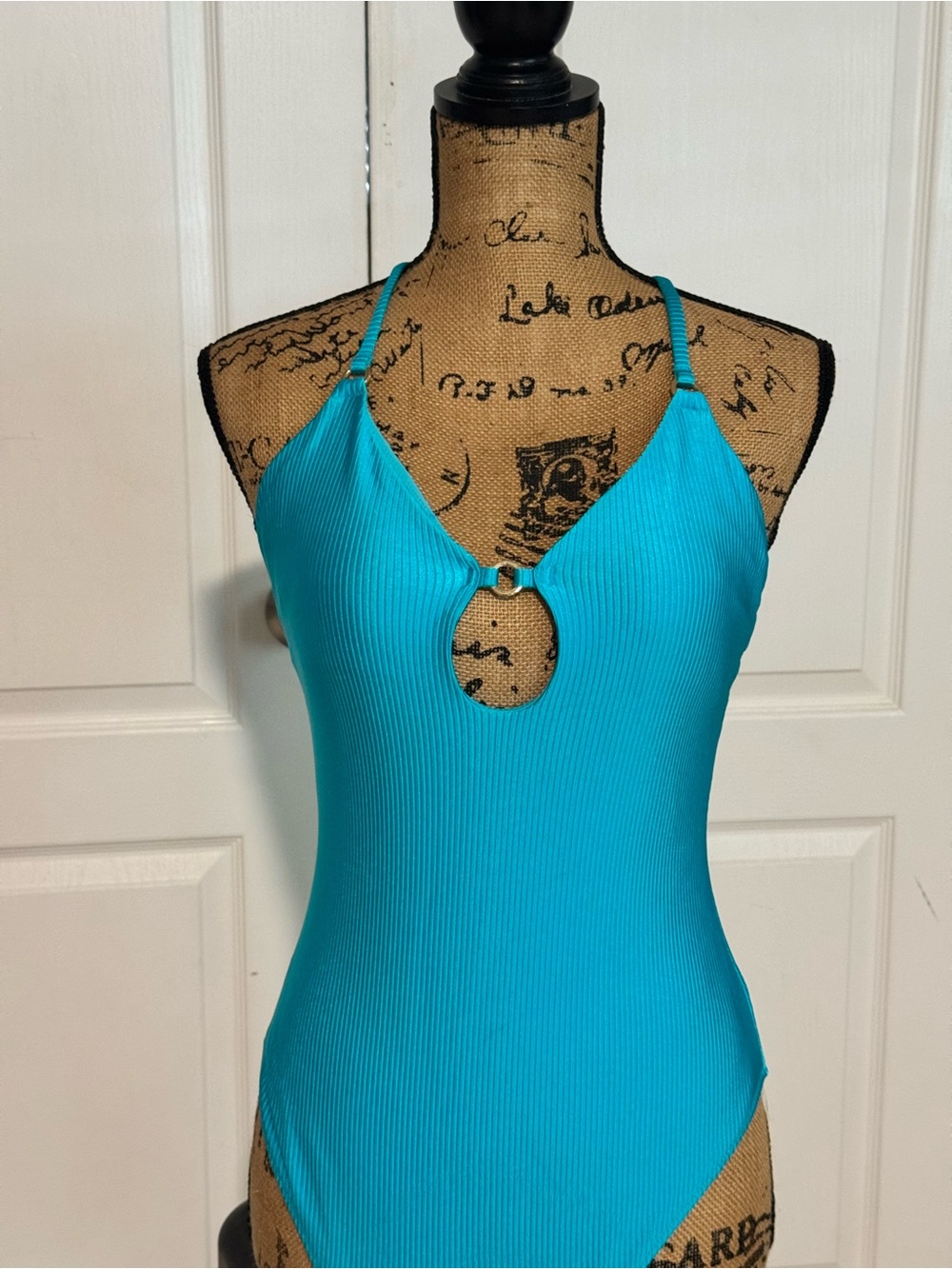 Aerie, gorgeous turquoise Ribbed One-Piece Swimsuit with Ring Detail